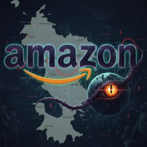 Illustration d'Amazon avec un fond numérique et une carte de Mayotte.